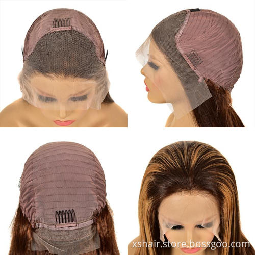 Wholesale Highlight 1B Honey Brown Color Straight Bob Headband Short Wig Human Hair Lace Front